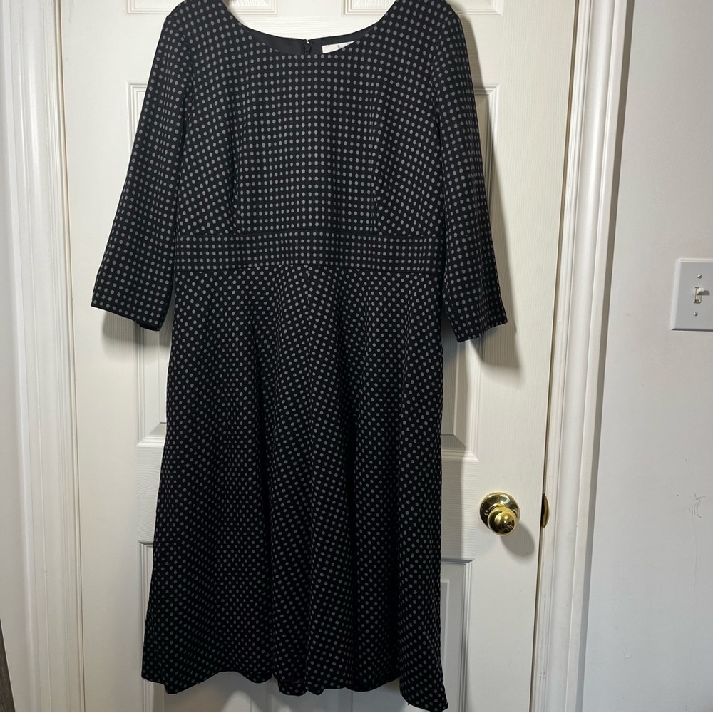 BODEN Elegant Black and Purple Polka Dot Wool Blend Fit and Flare Dress Size 16L